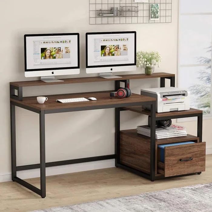 Image of Klaxon Engineered Wood Iron Study Table with Drawer, Multi-Usage Laptop Desk & Home Office (Printo-FD, DIY Installation)