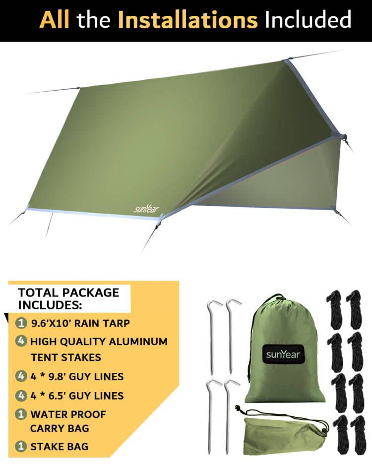 Image of Sunyear Hammock Tent Rain Fly-Camping Hammock Outdoor Tarp-Small Door Design-Keep Side Wind Rain-Best for Backpacking Hiking Camping Survival