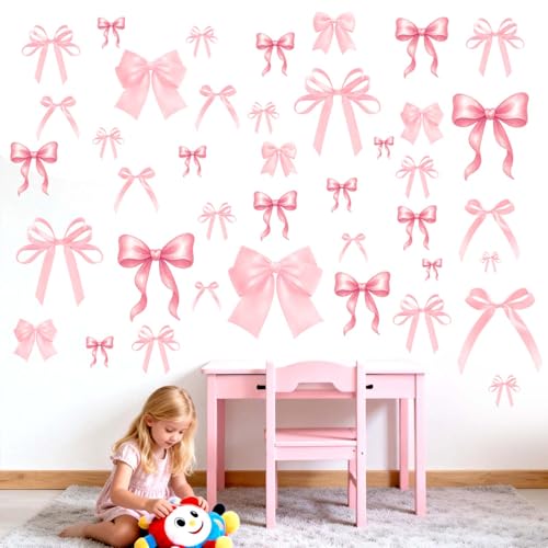 Amimagen Bow Wall Decals for Bedroom: Girls Wall Stickers Removable 95%+ No Residue No Damaging - Peel and Stick Four-Step Makeover - Safe Vinyl for Kids Ages 1-12 Years