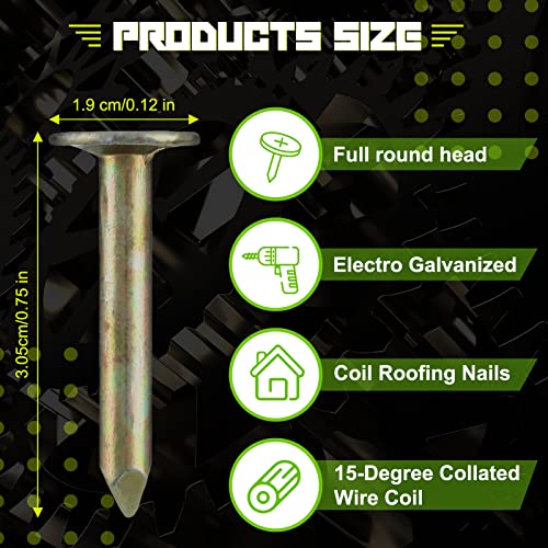 3600 Count Coil Roofing Nails 3/4-Inch X 0.12-Inch 15 Degree Round Head Wire Collated Electro Galvanized Stainless Steel Siding Nails With Smooth Ring Shank For Roof Lathing And Sheathing Material #TOP1