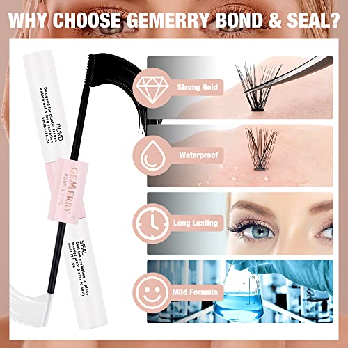 Wimpern Kleber für Einzelne Wimpern Langer Halt Wasserfester Wimpernverlängerungskleber 2 in 1 für DIY Cluster Lash Bond and Seal Kleber zu Hause Starker Halt GEMERRY Wimpern Glue (5ml+5ml)