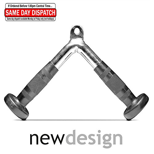 FITNESS MANIAC Home Gym Weightlifting Machine Attachments Tricep Press Push Down Bar V Handle Close Grip Cable V bar Rubber Handgrips