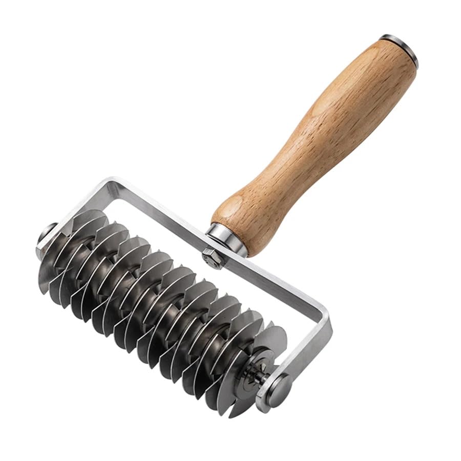 Stainless Steel Dough Lattice Roller Cutter with Wooden Handle Pastry Crimper Baking Tool for Puff Pastry Pie Crust Strudel Bread Tart & Pâtisserie Baking Tool