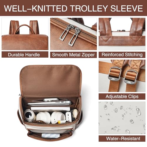 Mochila de cuero sintético para viaje beige para laptop 17" miniatura 6