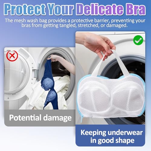 Luomorgo 2-Pack Bra Wash Bags with 3D Protective Bracket & Zipper - Non-Deform Lingerie Laundry Bags for Washing Machine & Storage, Women\'s Delicates Underwear (A-C Cups)