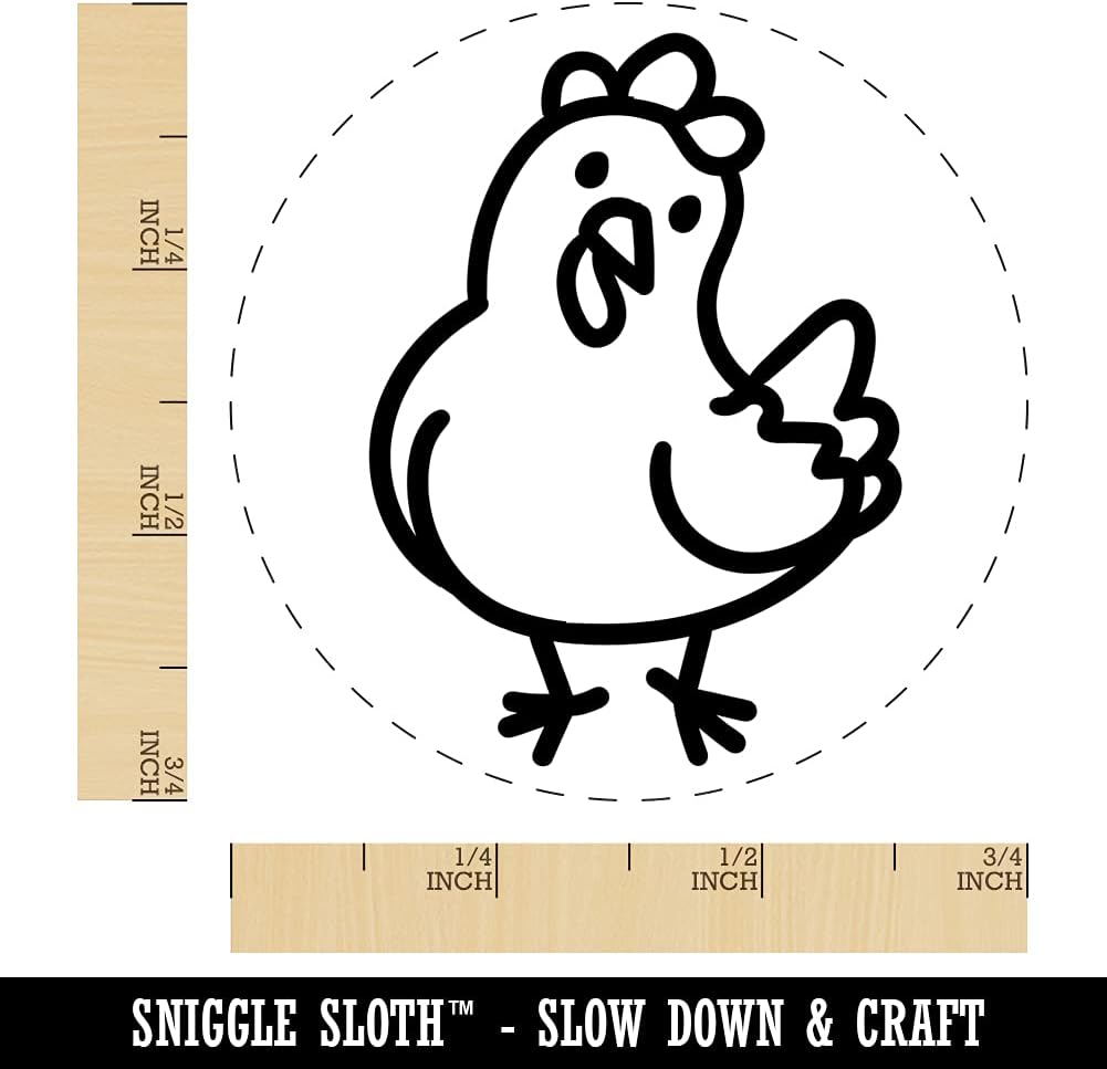Cartoon Chicken Hen Tilting Head Self-Inking Rubber Stamp Ink Stamper for Stamping Crafting Planners - 1-1/2 Inch Large - Blue Ink