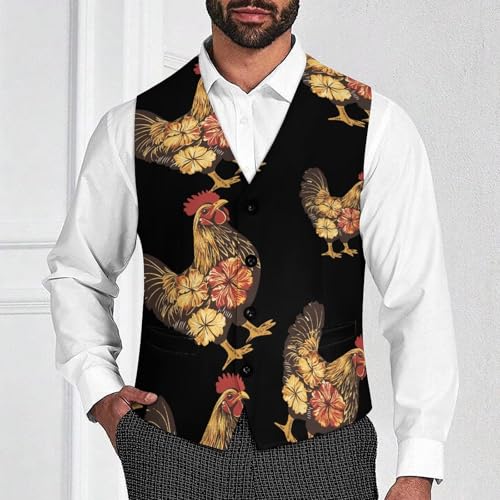 Hawaiian Floral Pattern Rooster Men's Formal Suit Vest for Business Formal Or Casual Dress Waistcoat Wedding2