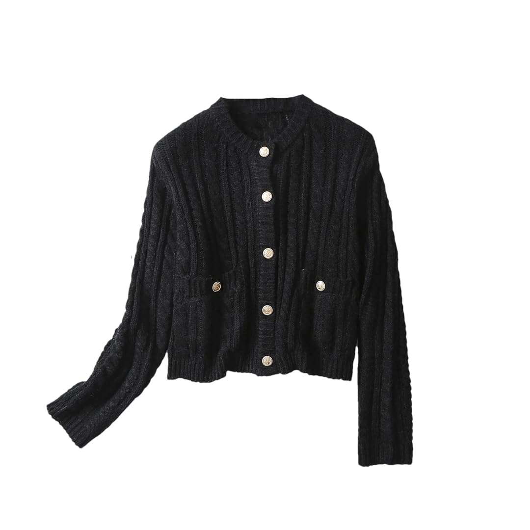 Casual Knit Cardigan of Women Wool Blend Chunky Knit Short Coat