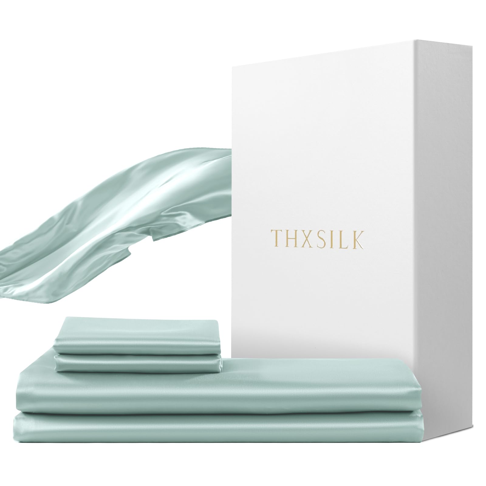 THXSILK Seidenbettwäsche Set 2 teilig，Bettbezug 135 x 200 cm und 80 x 80 cm Kissenbezug, Luxus Seide Bettwäsche Set, Super Weich und Glatt, Hellblau