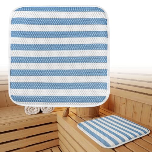 Sauna Seat Cushion Quick-Dry Non-Slip Mesh Mat Blue & White Striped