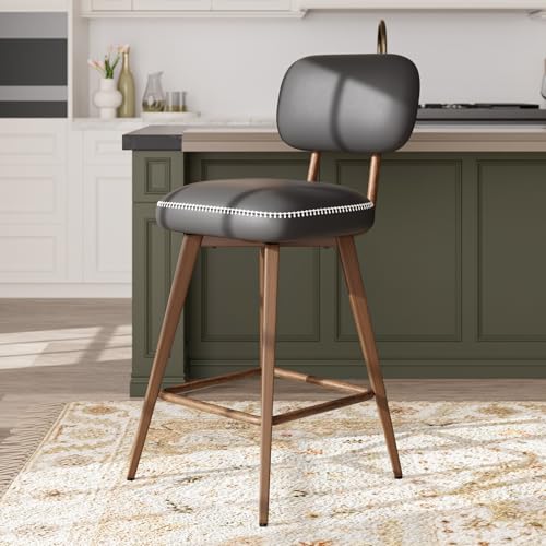 Image of MALOL 26 inch PU Leather Swivel Bar Stools Set of 3, Mid Century Counter Height Bar Chairs with Low Back and Metal Legs, Modern Bar Stool Chair for Kitchen Island, Black