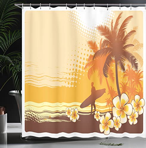 ABAKUHAUS Surf Shower Curtain, Silhouette of Surfer and Tropical Landscape Free Your Mind Illustration - Image 3