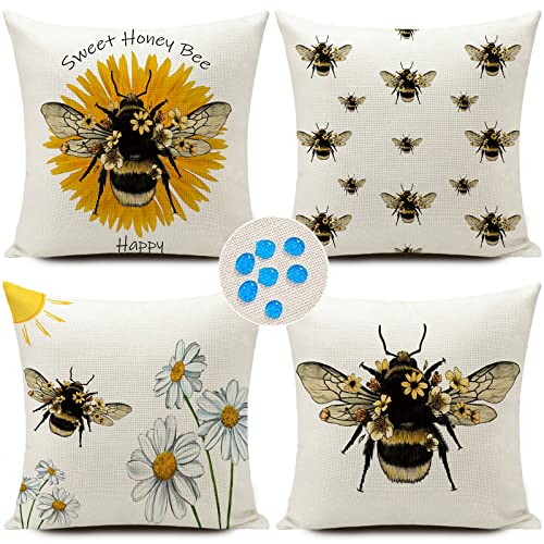 HUASHUZI Outdoor Waterproof Throw Pillow Covers Bee for Women Cushions Pillows Case 18x18 Inch Set of 4 Patio Furniture Pillows Decorative for Home Garden Sofa Couch