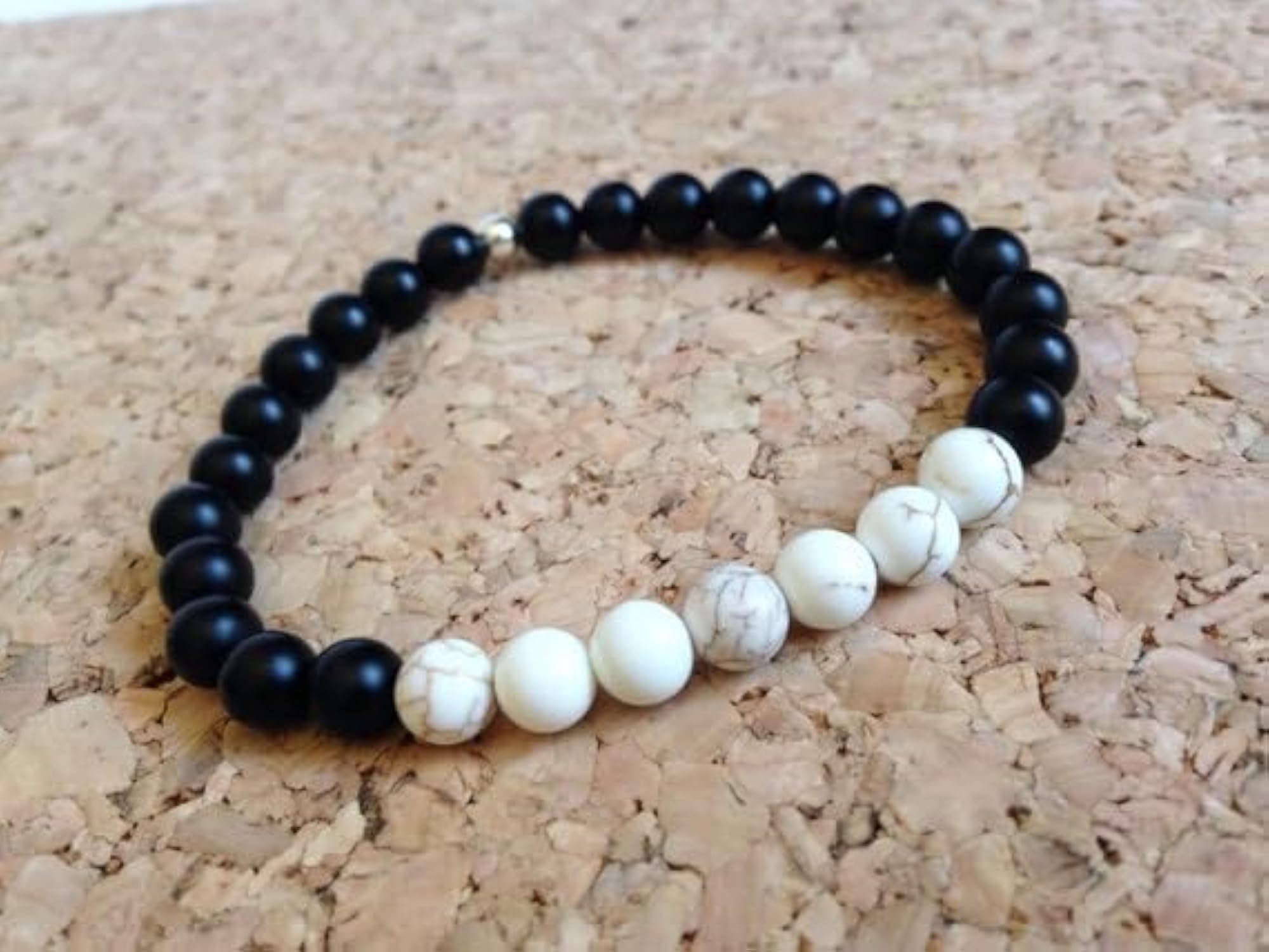 Natural Matte Onyx & Howlite 8mm Bead Stretchable Bracelet, Unisex
