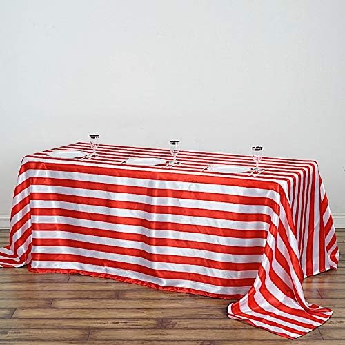 Miniatura 3 de BalsaCircle Mantel rectangular de satén con rayas rojas y blancas de 90 x 132 pulgadas, para bodas, fiestas, cocina, comedor, decoración de ropa de