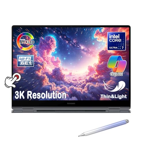 Samsung Notebook Galaxy Book4 Pro 360 2 em 1, tela sensível ao toque AMOLED 3K de 16 polegadas, Intel Core Ultra 7 155H, 120Hz, bateria 21H, alimentação IA com copiloto, com caneta (16 GB de RAM | SSD