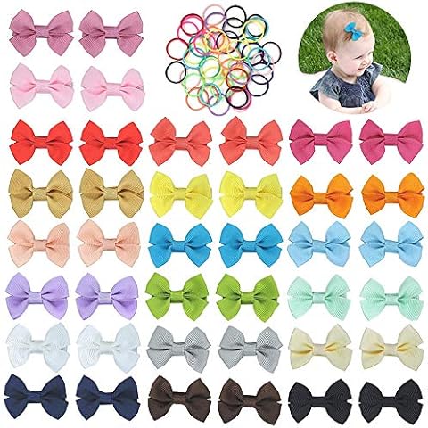 Viccess 40pcs Hair Bows Clips With 100pcs Hair Bands,Boutique Grosgrain Ribbon Headband Girls Alligator Clip For Girls Babies Toddlers Teens Gifts In Pairs,20 Color Cover