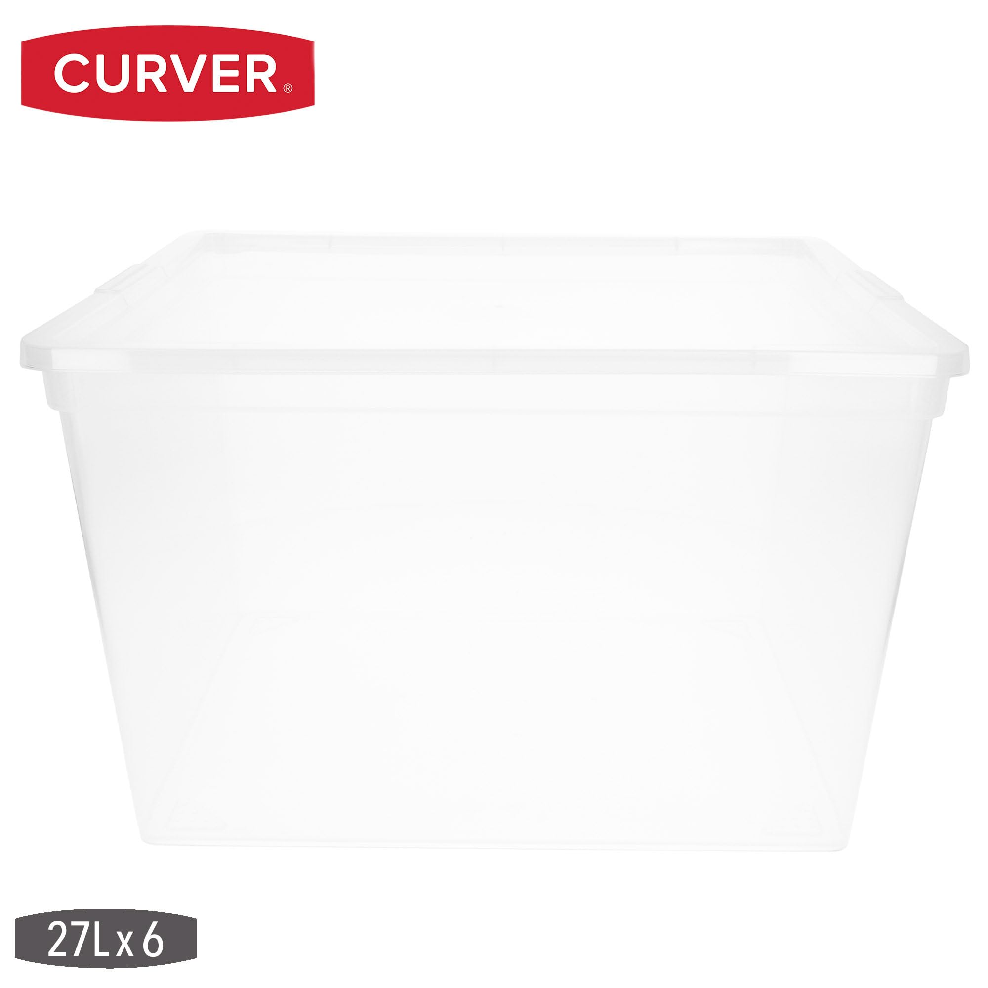 Curver Pack 6 Cajas de Almacenaje con Tapa C-Box 27L, Transparente, Apilables, Orden para hogar, Armarios, Vestidores y Trasteros, Cierre seguro, Identificación Contenido, Resistente y Duradera (240)