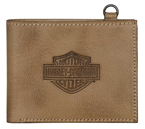 Harley-Davidson Men's Traditional B&S Bi-Fold Genuine Leather Wallet - Natural