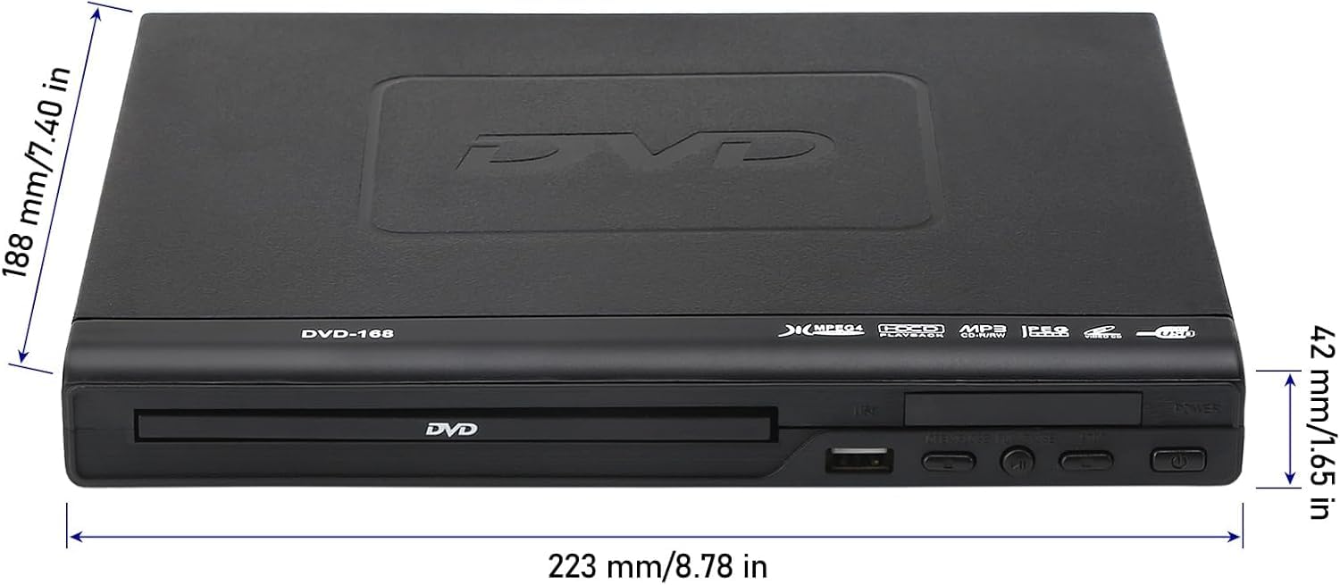 NCONCO Reproductor de DVD, Reproductor de DVD, Reproductor VCD para TV con cable AV, Reproductor de CD USB Multifunción con Control Remoto para Sistema Estéreo Doméstico