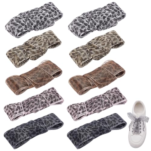 FREEBLOSS 5 Pairs Fashion Leopard Shoe Laces Soft Ribbon Shoelaces Leopard Print Shoelaces Ribbon Shoes Shoestring Cheetah Shoe Laces for Women Sneakers Boots 2.5cm Width