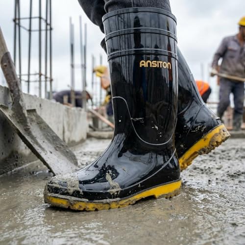 Image of Men's Black Waterproof PVC Slip - On Rain Boots - High & Mid Calf Styles, Ideal for Outdoor, Garden, Farm, Mud & Fishing, Comfortable, Durable, Easy to Clean