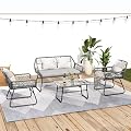 4-Piece Outdoor Furniture Set, All-Weather Rattan Patio Conversation Set,One Loveseat w Two Single Chairs for Living Spaces with Grey Cushions and Glass Table