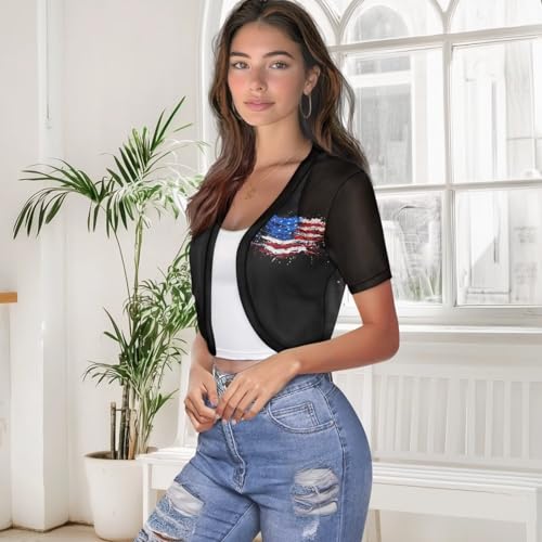 Image of Women's Shrug Short Sleeve Bolero Open Front Knit Party Tulle Cardigan Cropped Cardigan Shoulder Cover Up