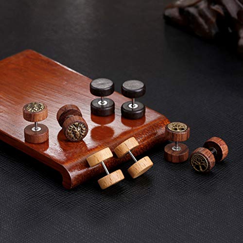 JOVIVI 8 Pairs 18G/16G Wood Faux Gauges Earrings For Men Women Punk Stainless Steel Turquoise Barbell Stud Earrings Fake Flesh Ear Tunnels Expander Plugs 00G Gauge Look2