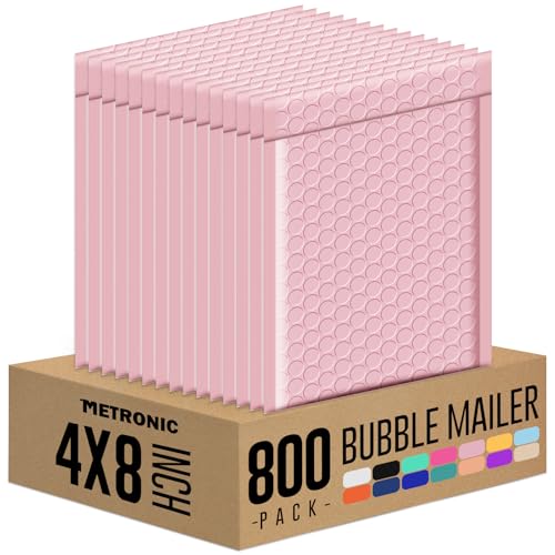 Image of Metronic Small Bubble Mailers 4x8 inch 800Pack Light Pink Bulk Bubble Mailer | Usable Size 4x7 Inch, Waterproof Shipping Envelopes Self-Seal Padded Envelopes, Packaging for Small Business, Jewelry