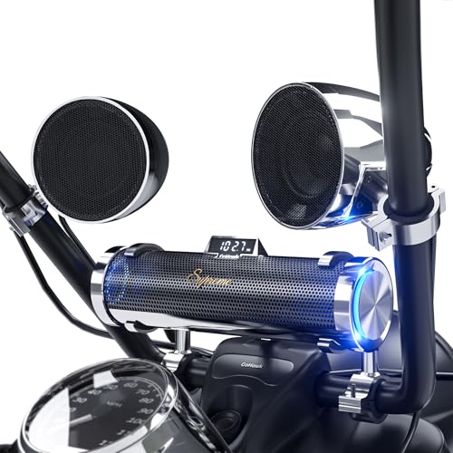 GoHawk Motorcycle Bluetooth Speakers | 8-Speaker Waterproof Stereo System w/ 4.25' External Speakers | Built-in Amplifier Aluminum Sound bar, FM Radio, USB, LED | Great for Harley, ATV, Chrome