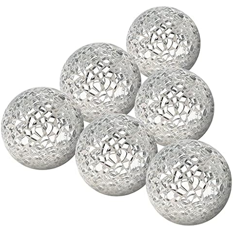 Kepfire Mosaic Glass Solid Sphere 6 Pieces 2.4 Inch Crackl Balls Coffee Table Set Vases Wedding Christmas Party Decorative - Silver Cover