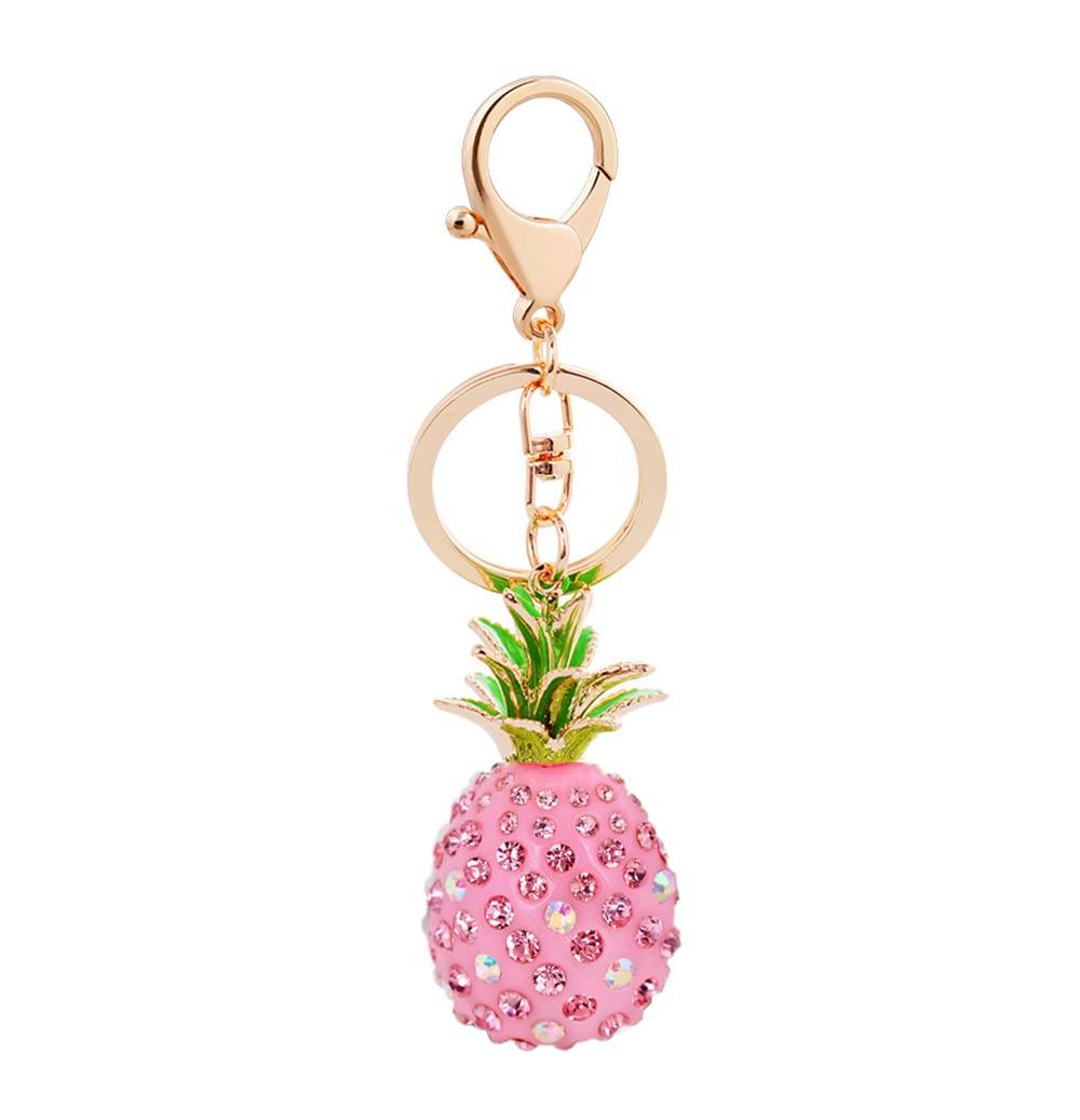 Medifier Bling Rhinestones Keychain Cute Sparkly Key Ring Charms for Teen Girls Women Adults Pineapple Crystal Pendant Keyring Key Chain for Bag Purse Car Creative Gift Pink