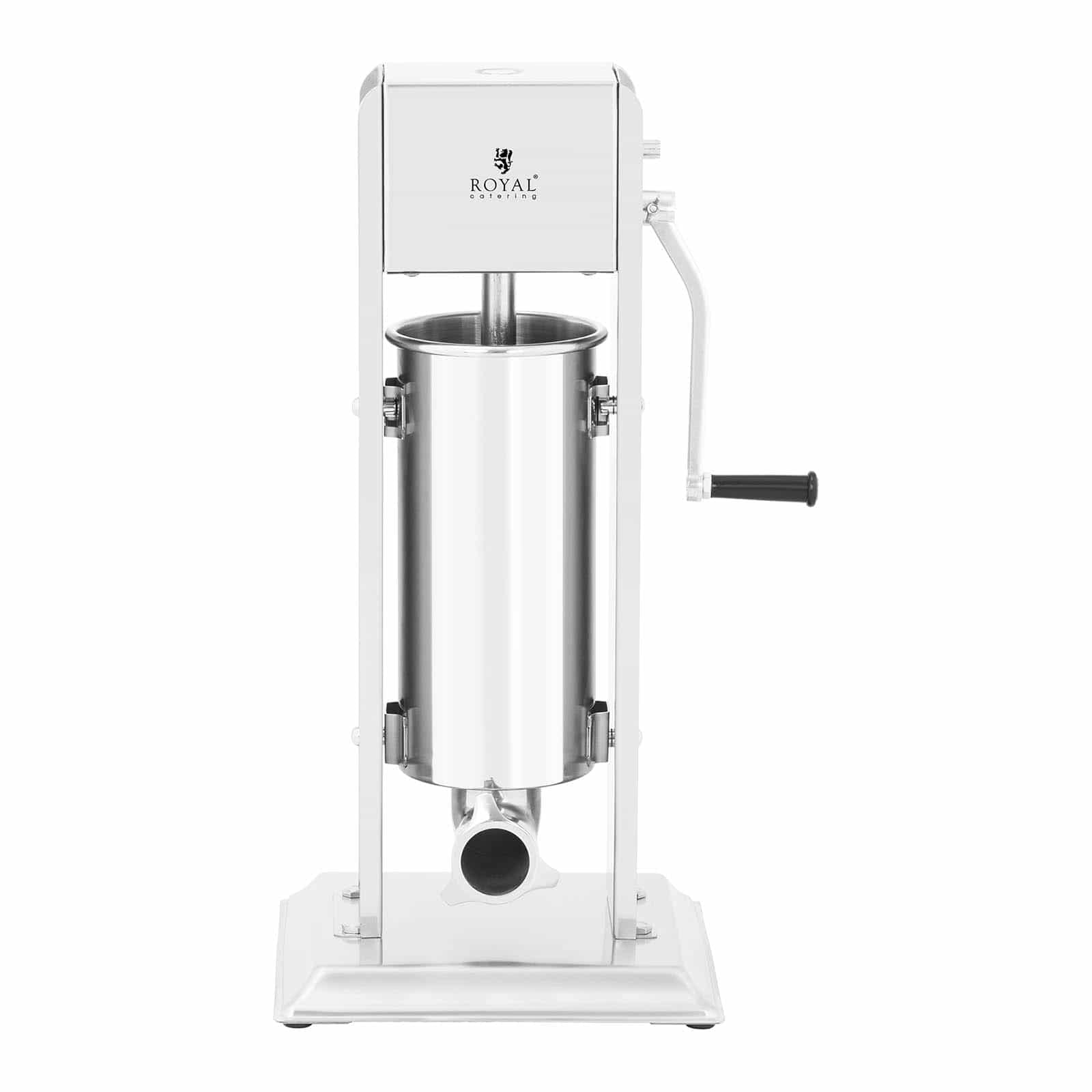 Royal Catering Poussoir À Saucisse Machine A Viande Manuel Vertical Bourreuse Embosseuse Charcuterie Main RCWV-5L (Volume 5 l, Cylindre Ø 15 cm, 4 Tubes De Remplissage, 2 Vitesses, Manivelle)