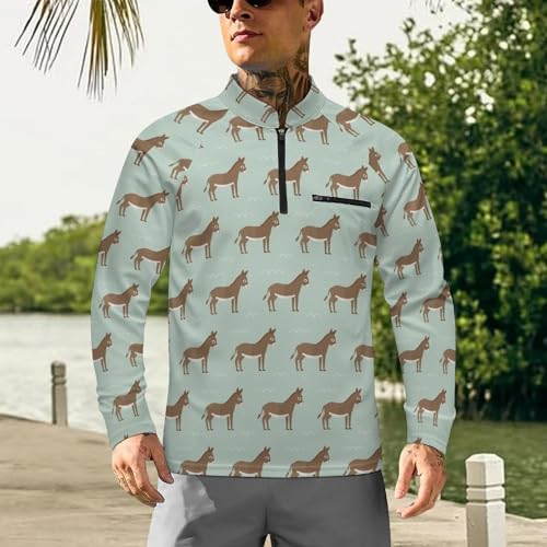 Donkey Animal Men's Rash Guard Long Sleeves Quick Dry Fishing Workout Shirts with Zipper2