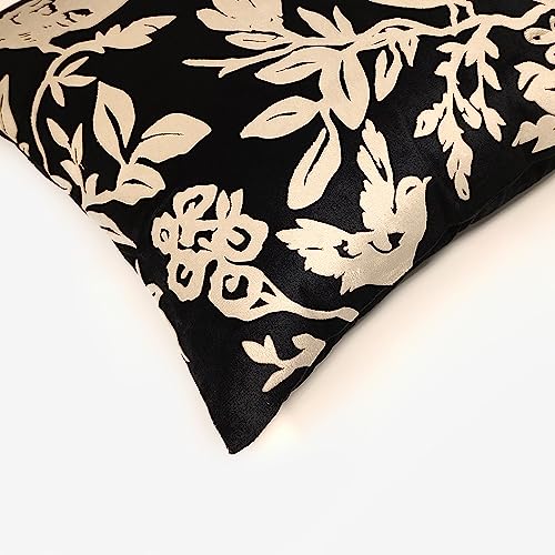 Image of Birds Designer Velvet Cushion Cover | Decorative Cushion Cover | Modern & Trendy | for Sofa Chair Bedroom | Set of 1 (16 x 16 Inch, Black & Biege)