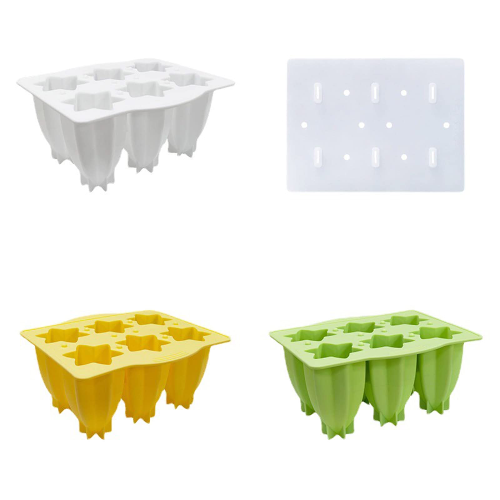 Molde de silicona for helado con tapa, molde gelatina forma carambola, for postre, reutilizable for hacer paletas(Yellow)