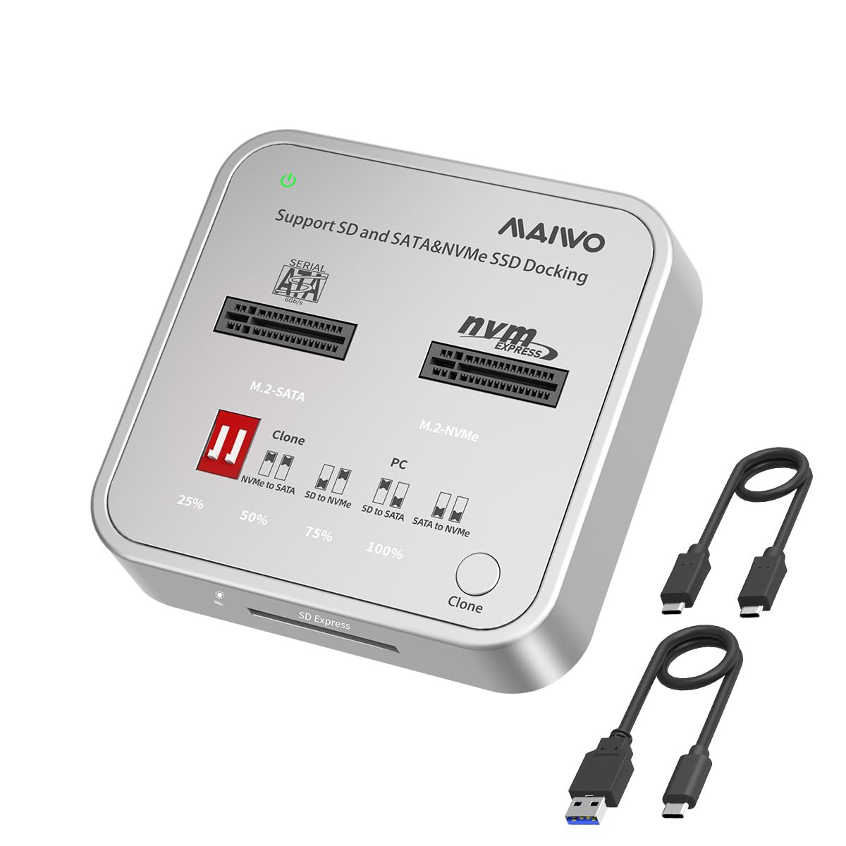 MAIWO M.2 NVMe SATA SSD Cloner Reader, USB 3.1 10Gbps, Support 4 Clone Modes - NVMe to SATA, SATA to NVMe, SD Card to NVMe, SD Card to SATA