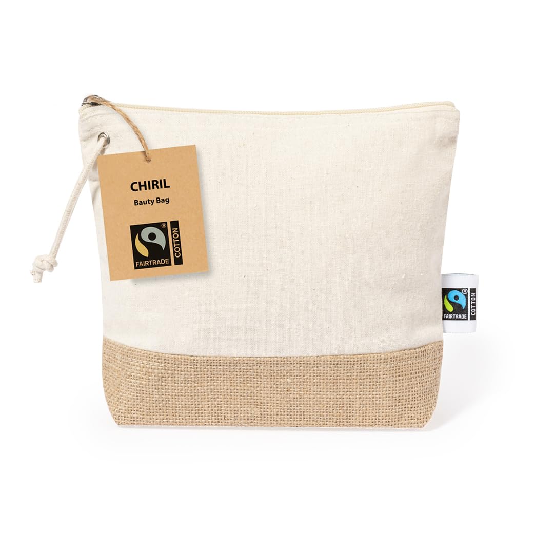 Fair Trade Certified Cotton Makeup Bag Jute Sides Women's Toiletry Bag Zipper Closure and Matching Handle Cosmetic Makeup Bag 21.5 x 16.5 x 5 cm - Image 4