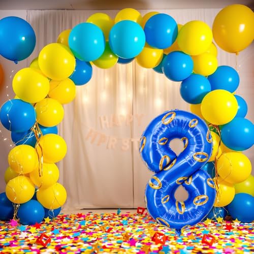 Image of Number 40 Inch Blue and Gold Ring Balloon Birthday Number Decoration Aluminum Film Balloon Suitable for Boys and Girls Blue Theme Party Cartoon Party Decoration Supplies (8)