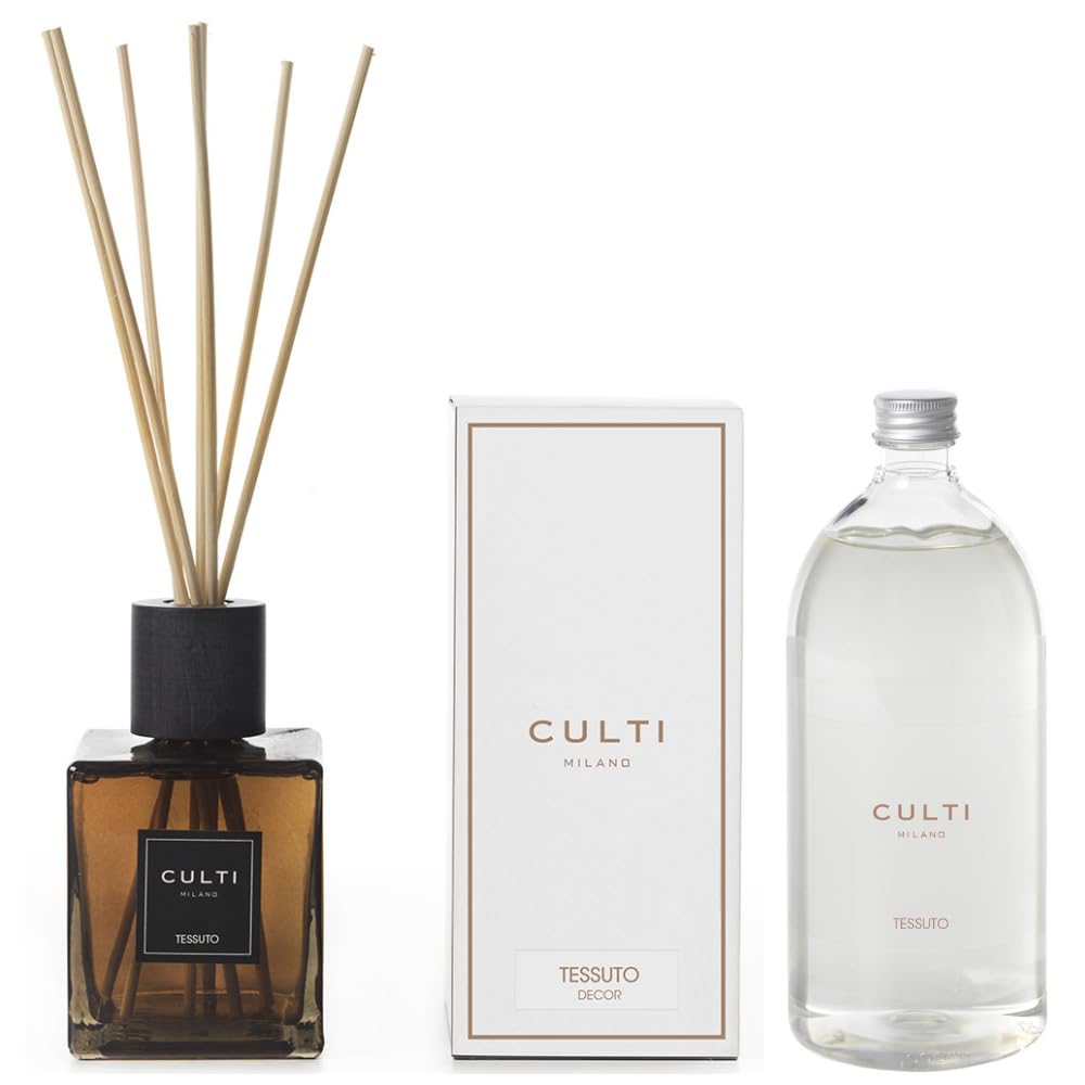Duftstäbchen 500 ml Decor mit Nachfüllpackung 1000 ml – eleganter Raumduft – Culti Milano – Lebensdauer 6 Monate Abdeckung 30 m² – edles Design und hochwertiger Duft (Stoff)