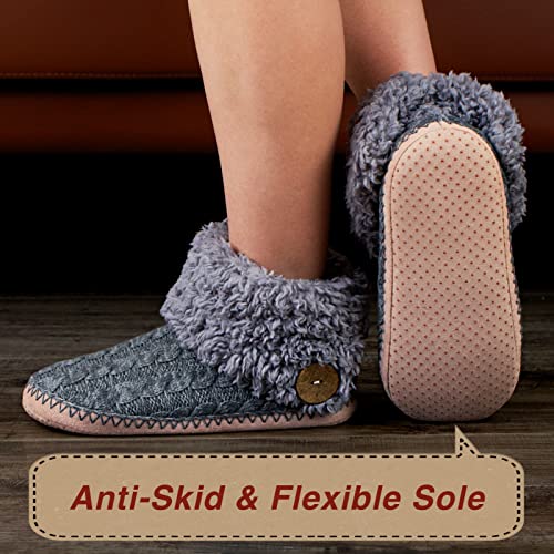 Image of cosyone1997 Cable Knit Slipper Socks for Women Non Slip Soft Sole | Fuzzy sherpa lining, gripper dots, flexible bootie coverage and machine washable care for warm, comfortable indoor wear