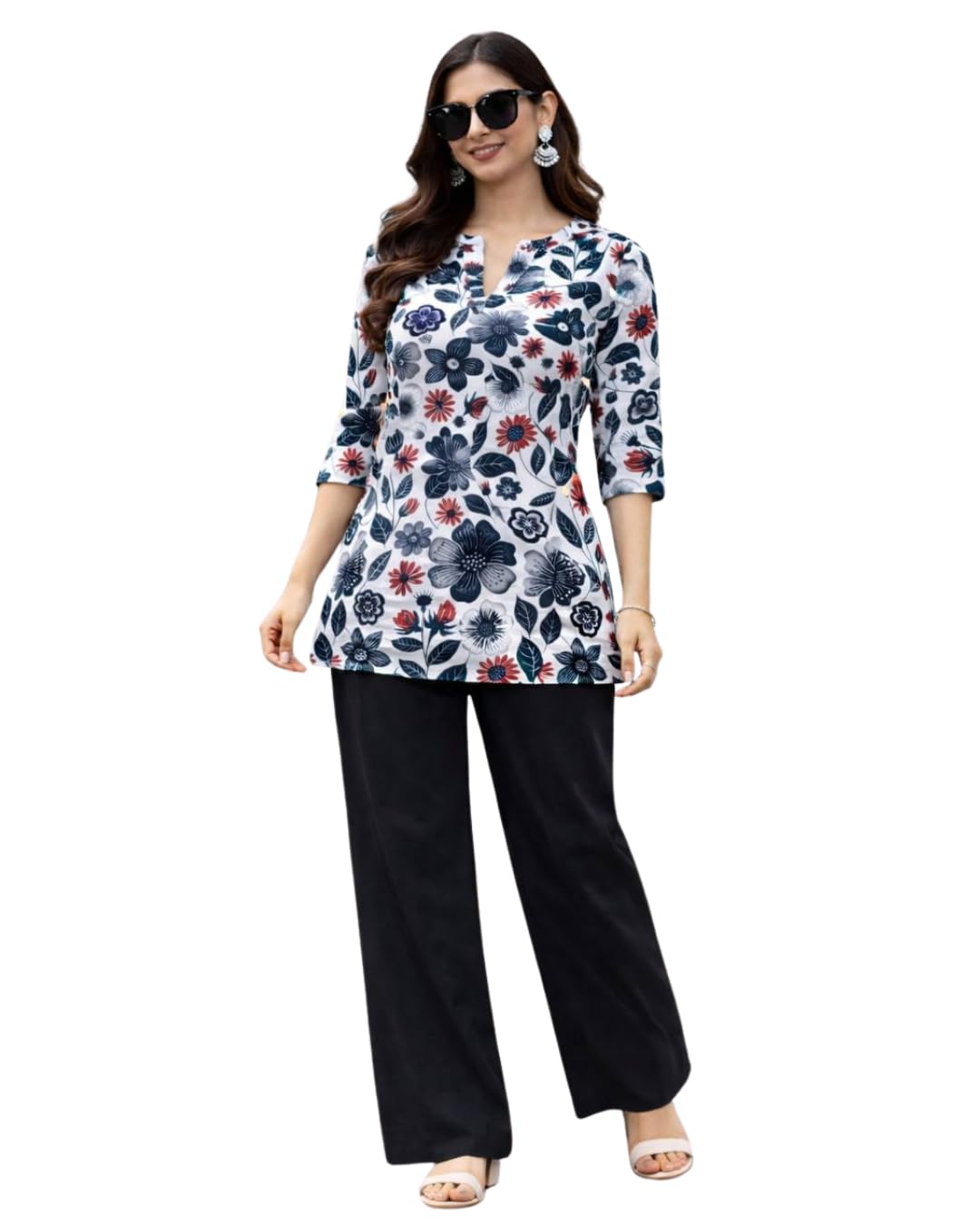 Women’s Rayon Slub Printed top with pants Set Digital Print Top with Matching Rayon Plazo Pants Stylish Wear for Office, Casual & Daily Use (IN, Alpha, L, Sonpari-1 Black Flower)-picture-42
