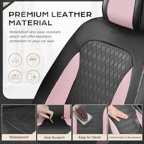 Image of Coverado Car Seat Covers for Front Seats, Leather Seat Covers for Cars, Waterproof Automotive Car Seat Protectors, Front Car Seat Cushions Driver Seat Covers Universal Fit for Most Cars, Black&Pink