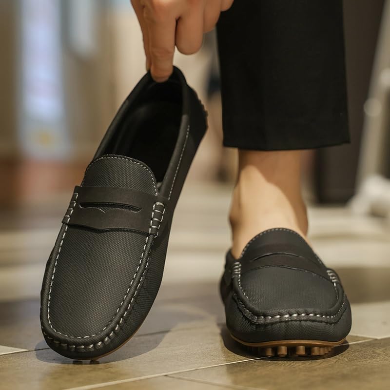 Mens Loafers Shoe Solid Color Leather Penny Driving Loafers Resistant Anti-Slip Lightweight Walking Slip On4
