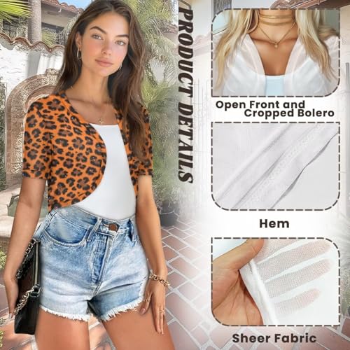 Image of Women's Shrug Short Sleeve Bolero Open Front Knit Party Tulle Cardigan Cropped Cardigan Shoulder Cover Up