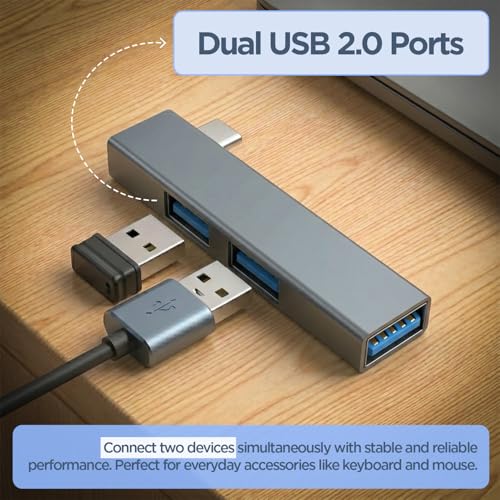 Image of UNIGEN 3-in-1 Type-C OTG USB Hub | 1 X USB 3.0 & Dual USB 2.0 Ports | 5 Mbps Fast Data Transfer | Multiport Adapter for MacBook, Laptop, Windows PC, Android Phones | Metal Body | Grey