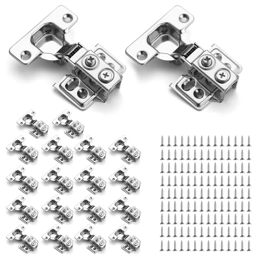Kyraton 20 Pack (10 Pair) Stainless Steel Overlay Soft Close Hinges for Kitchen Cabinets 1/2 inch Self Closing Door Hinges with Mounting Screws