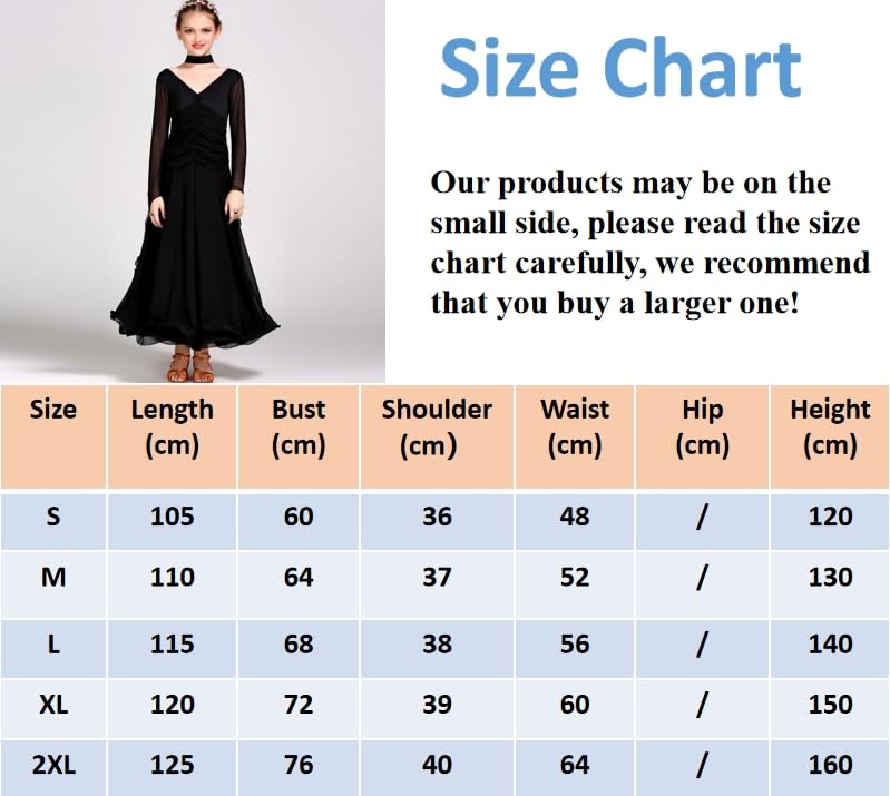 HEARTTOUCH Girls Ballroom Dance Dress Long Sleeve Latin Ballet Tango Modern Waltz Tango Dress Performance Competition Costume (Black,S,Small)