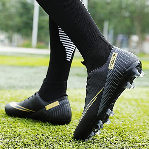 Mfsh Unisex-Cleats Soccer Shoes For Big Boy Fg/Ag High-Top Spikes Football Shoes For Younth Professional Training Turf Indoor Ankle Boots Athletic Sneaker A-Black #TOP3